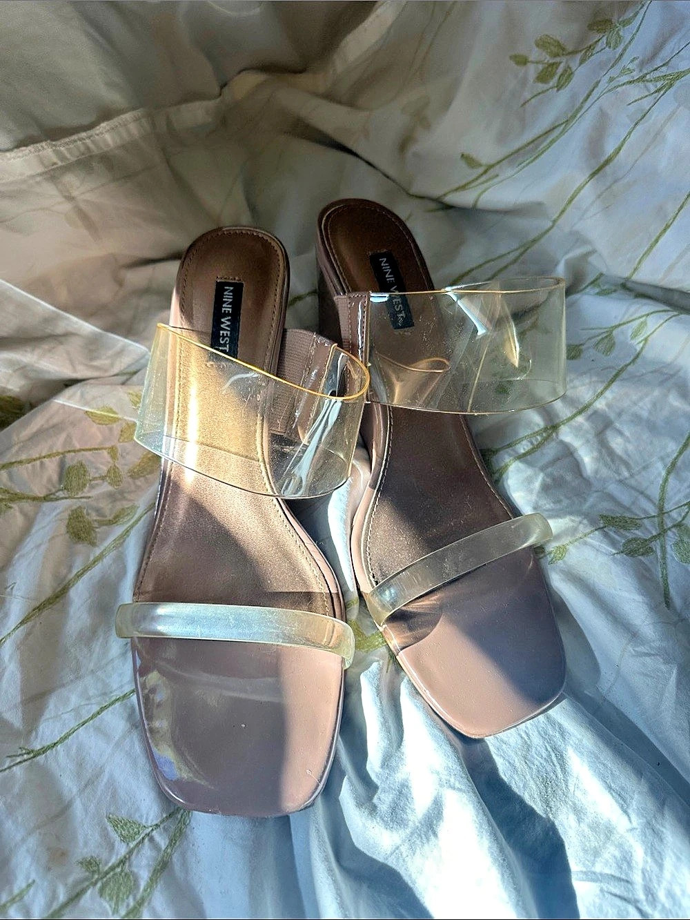 Nine West Transparent Strap Wedge Sandals in Brown 10.5
